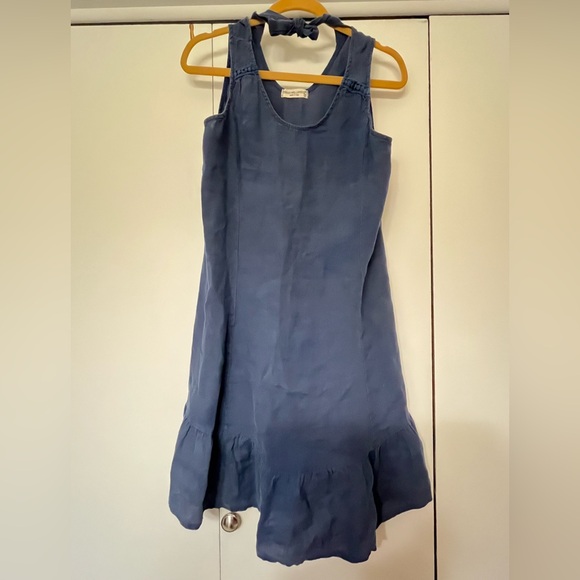 Terzo Millennio 100% Linen Made in Italy Dark Blue High-Low Dress - Picture 6 of 9